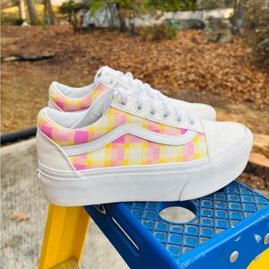 🌼VANS🌸Old Skool Stackform Platform Pastel Picnic Plaid